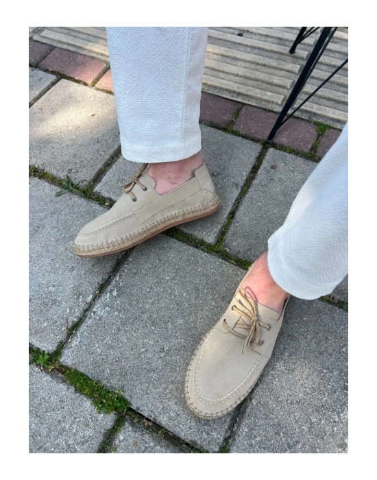 Sahra Erkek Suni Deri Bej Bağcıklı Espadril