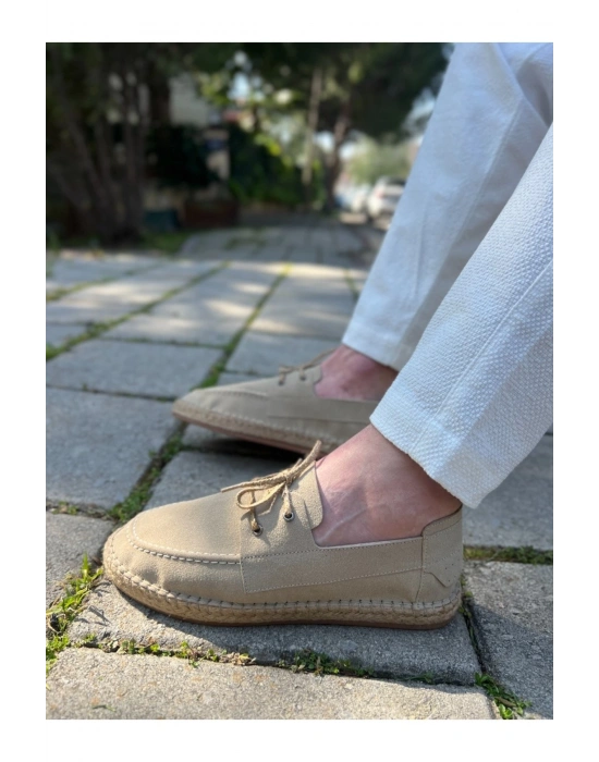 Sahra Erkek Suni Deri Bej Bağcıklı Espadril