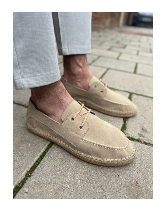 Sahra Erkek Suni Deri Bej Bağcıklı Espadril