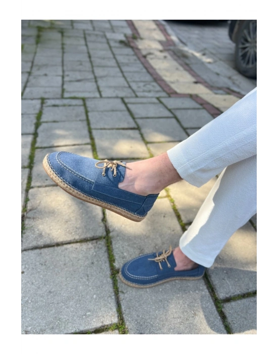 Sahra Erkek Suni Deri Mavi Bağcıklı Espadril