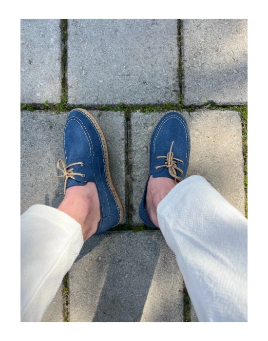 Sahra Erkek Suni Deri Mavi Bağcıklı Espadril