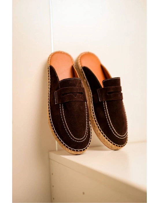 Bloom Hakiki Deri Acı Kahve Kauçuk taban terlik