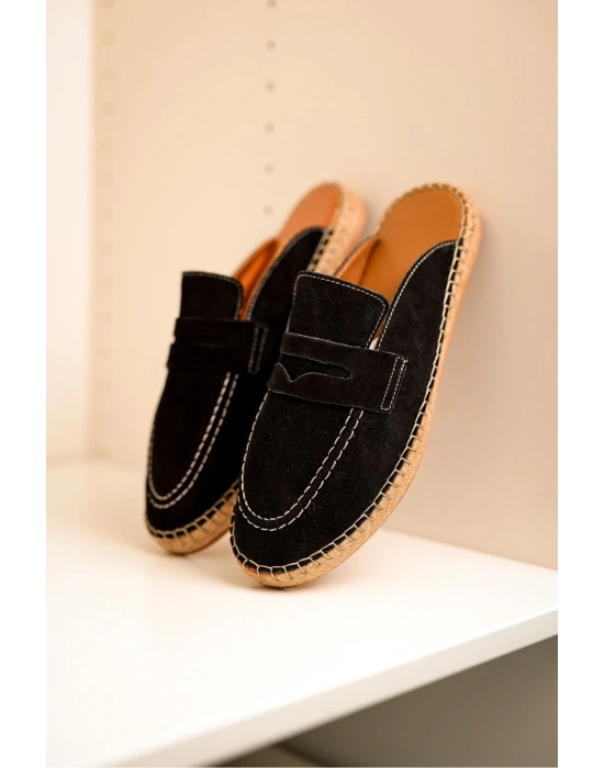 Bloom Hakiki Deri Siyah Kauçuk taban terlik