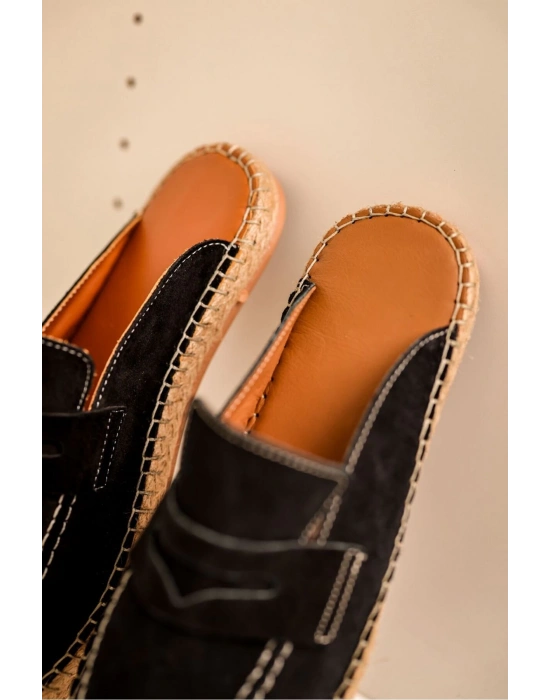 Bloom Hakiki Deri Siyah Kauçuk taban terlik