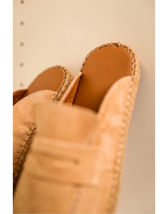 Bloom Hakiki Deri Bej Kauçuk taban terlik