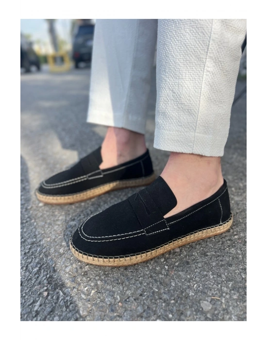 Lotus Erkek Suni Deri Siyah Loafer Espadril