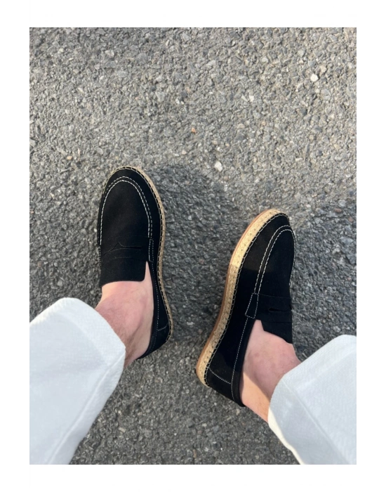 Lotus Erkek Suni Deri Siyah Loafer Espadril