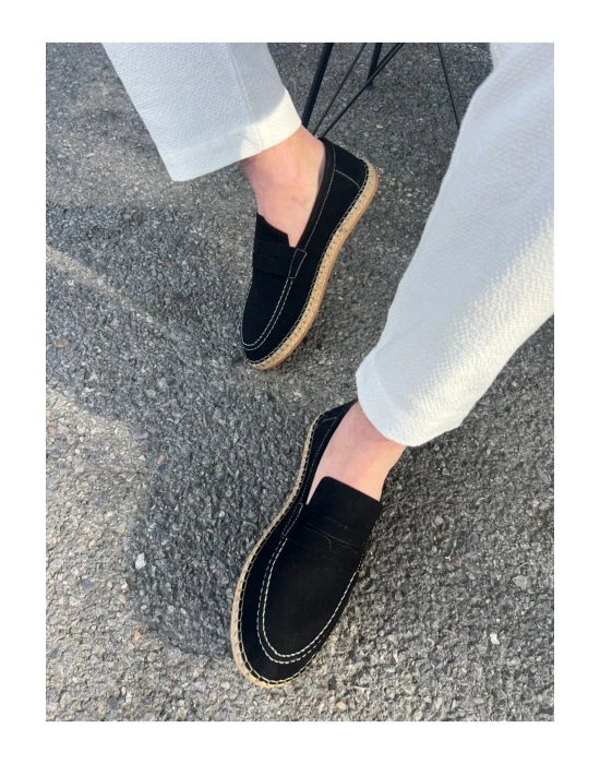 Lotus Erkek Suni Deri Siyah Loafer Espadril