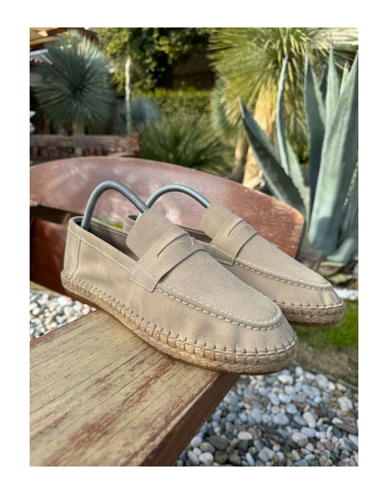 Lotus Erkek Suni Deri Bej Loafer Espadril