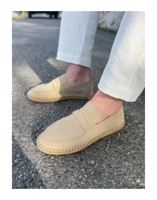 Lotus Erkek Suni Deri Bej Loafer Espadril