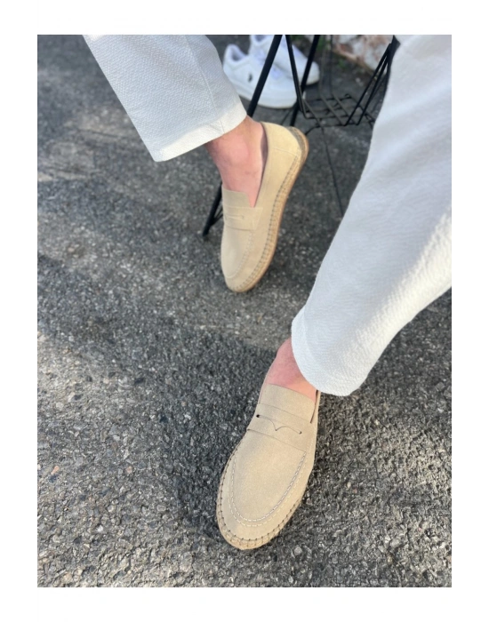 Lotus Erkek Suni Deri Bej Loafer Espadril