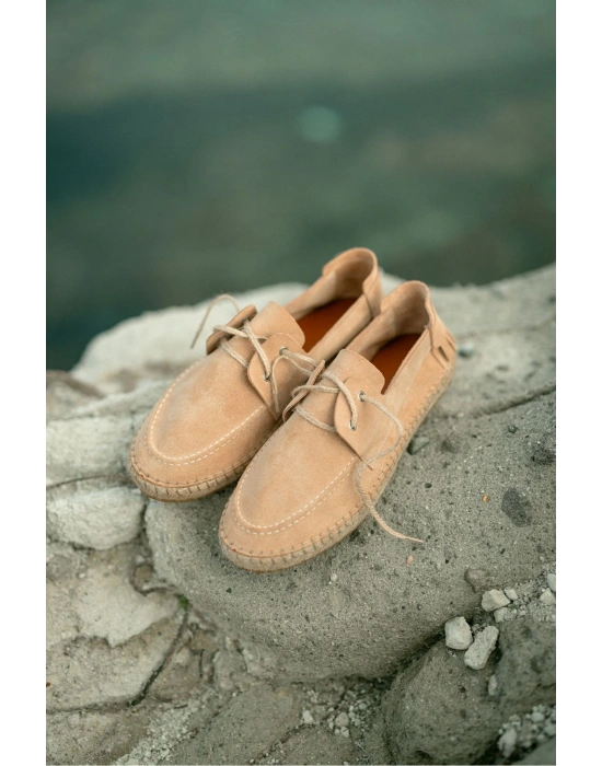 Fleur Hakiki Deri Bej Bağcıklı Espadril