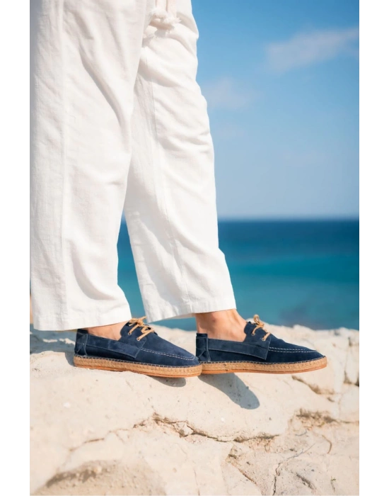 Fleur Hakiki Deri Lacivert Bağcıklı Espadril