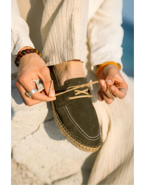 Fleur Hakiki Deri Haki Bağcıklı Espadril