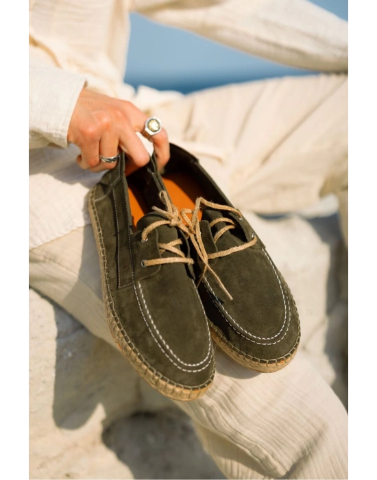 Fleur Hakiki Deri Haki Bağcıklı Espadril