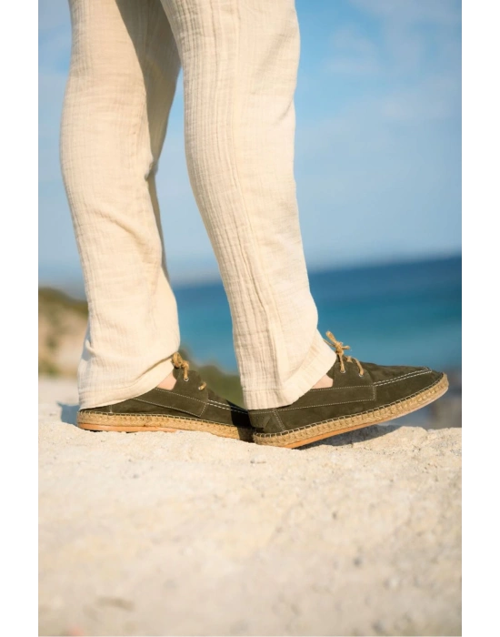 Fleur Hakiki Deri Haki Bağcıklı Espadril