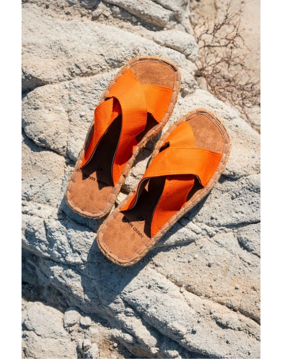 Zeta Oranj Çapraz Keten Erkek Terlik