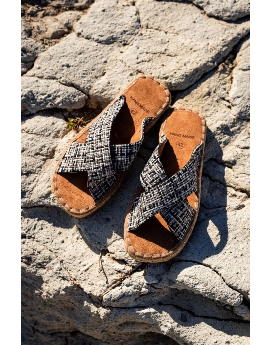 Zeta Erkek Renkli 2 Kumaş Çapraz Keten Terlik