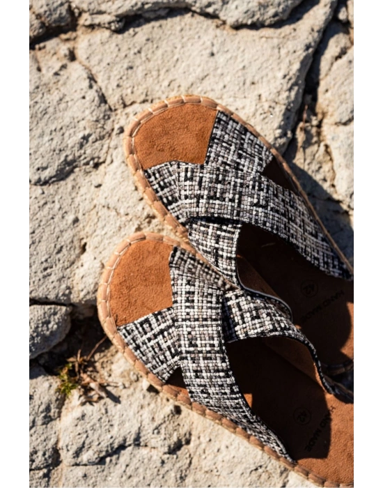 Zeta Erkek Renkli 2 Kumaş Çapraz Keten Terlik