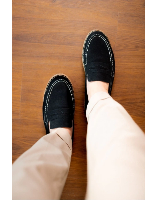 Rose Siyah Hakiki Deri Süet Erkek Loafer