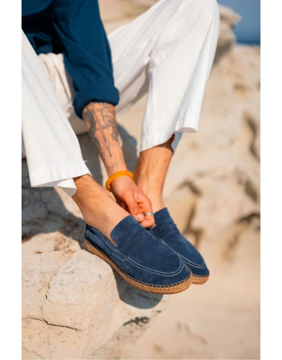 Rose Mavi Hakiki Deri Süet Loafer