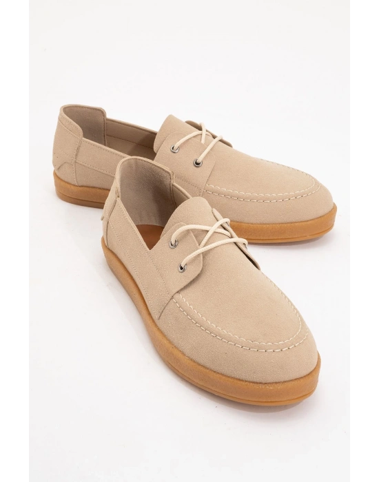 Mary Erkek Bej Deri tozu Bağcıklı ayakkabı