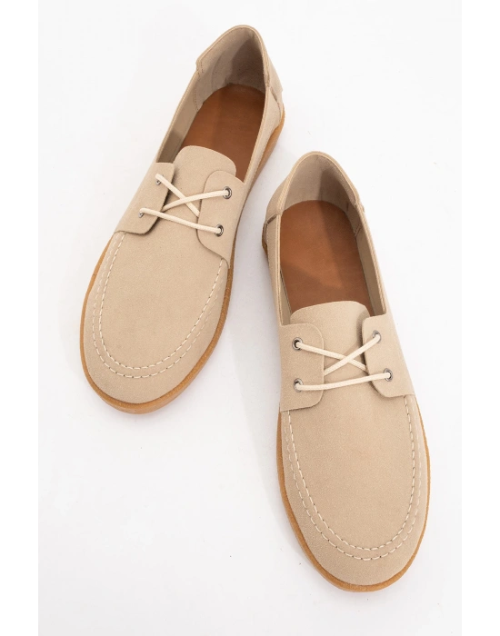 Mary Erkek Bej Deri tozu Bağcıklı ayakkabı