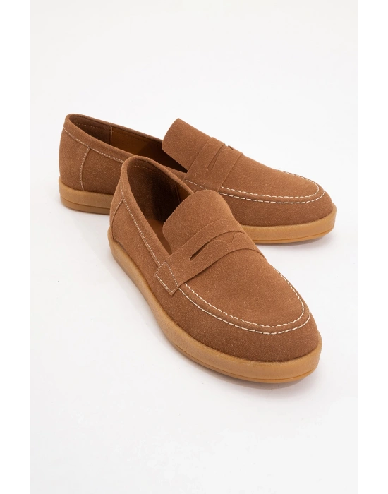 Freya Erkek Taba Deri tozu Loafer ayakkabı