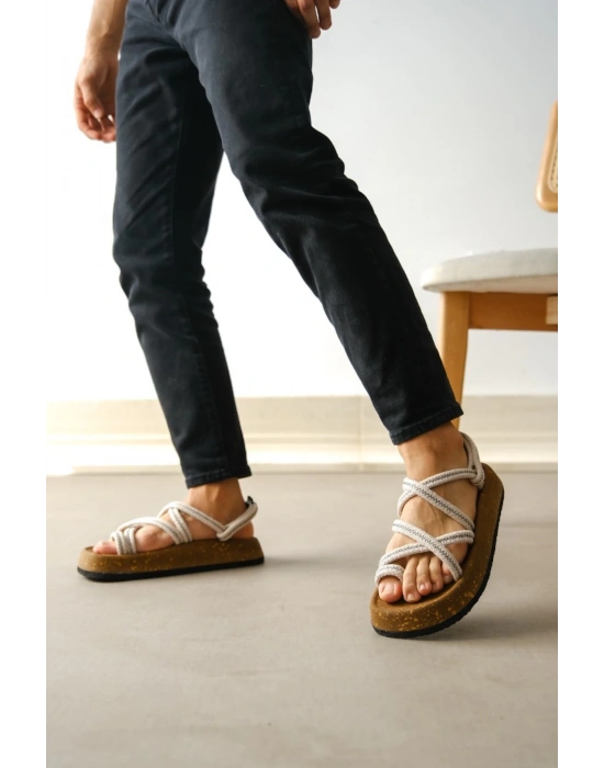 Edwin Erkek Bej Pamuk İp Halat sandalet