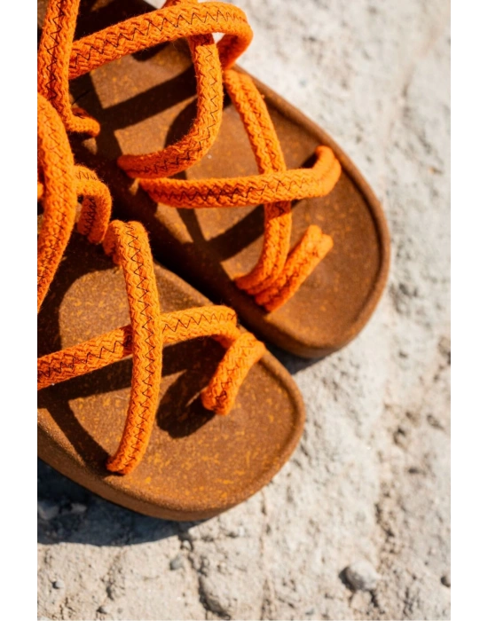 Edwin Erkek Oranj Pamuk İp Halat sandalet