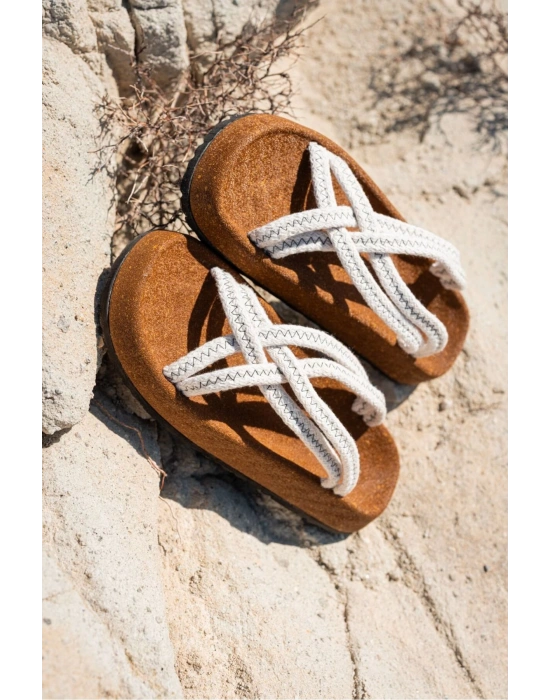 Maya Erkek Beyaz Pamuk İp Halat sandalet