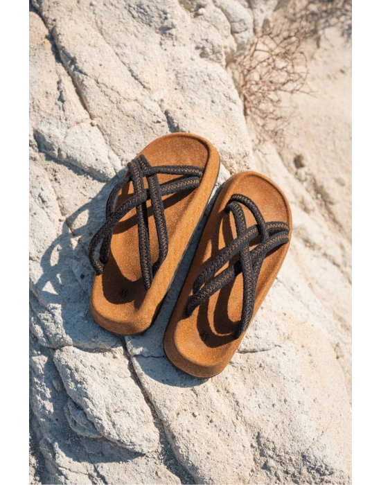 Maya Erkek Siyah Pamuk İp Halat sandalet