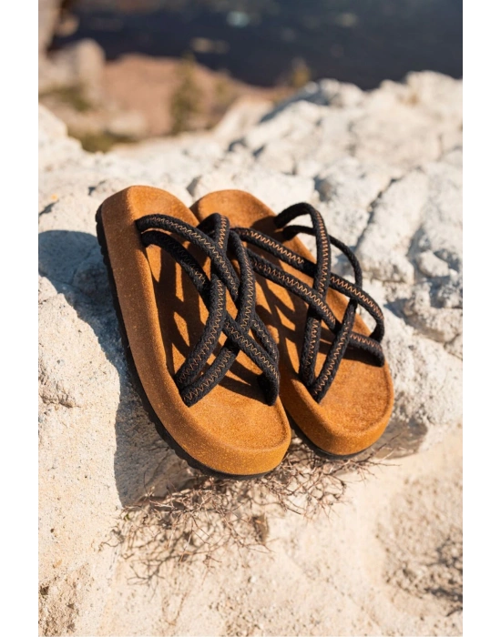 Maya Erkek Siyah Pamuk İp Halat sandalet