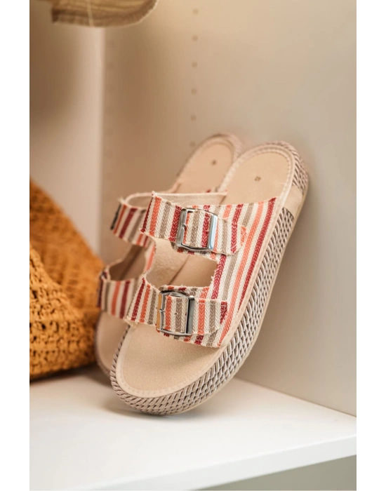 Francesco Çok Renkli Çift Tokalı El Yapımı Natural Hasır Erkek Terlik