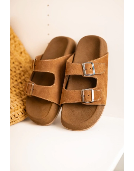 Lorenzo Taba Çift Tokalı Hafif Mantar Taban Erkek Terlik