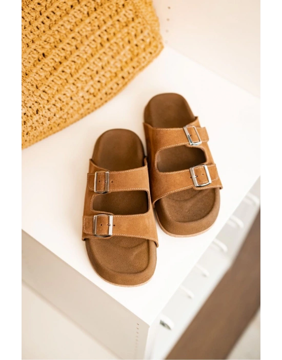 Lorenzo Taba Çift Tokalı Hafif Mantar Taban Erkek Terlik