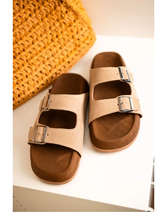 Lorenzo Bej Çift Tokalı Hafif Mantar Taban Erkek Terlik