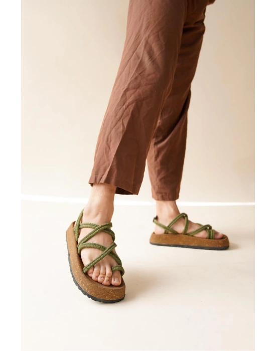 Enrico Haki Doğal Pamuk İp Halat Erkek Sandalet