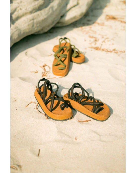 Enrico Siyah Doğal Pamuk İp Halat Erkek Sandalet