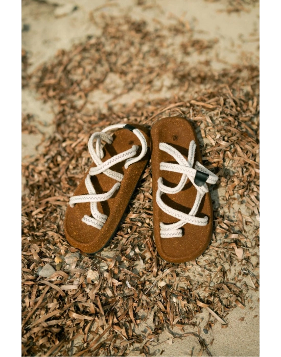 Enrico Beyaz Doğal Pamuk İp Halat Erkek Sandalet