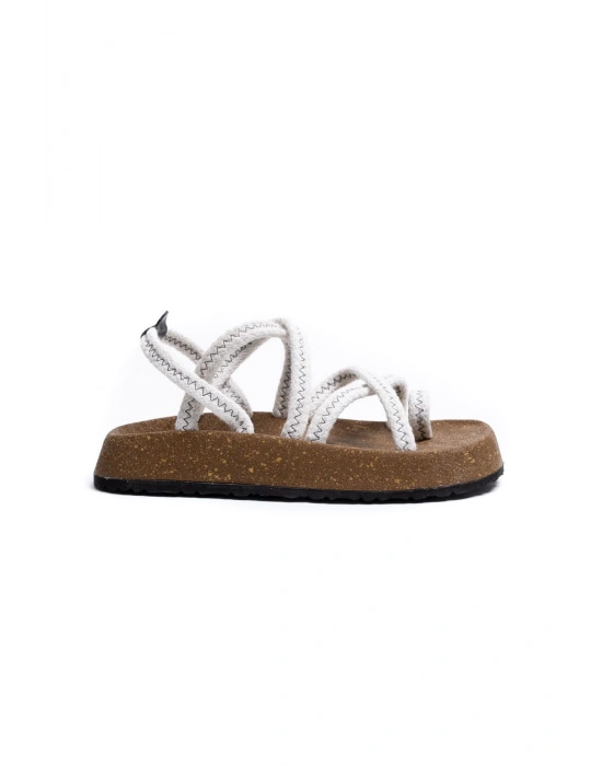 Enrico Beyaz Doğal Pamuk İp Halat Erkek Sandalet