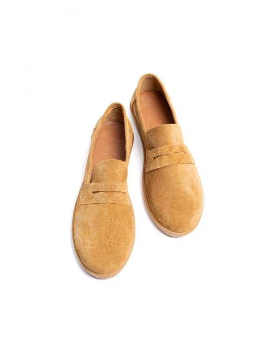 Erkek Hakiki Deri Camel Loafer Kauçuk taban Günlük Ayakkabı