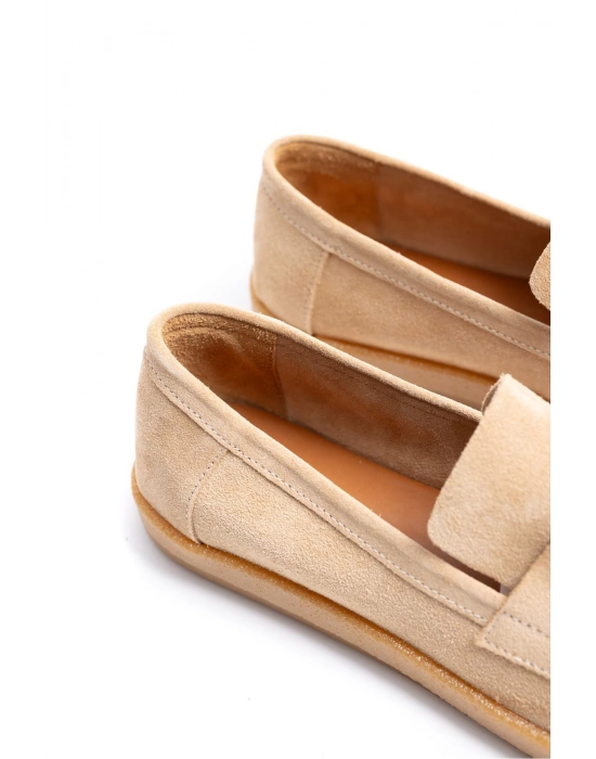 Erkek Hakiki Deri Bej Loafer Kauçuk taban Günlük Ayakkabı