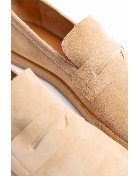 Erkek Hakiki Deri Bej Loafer Kauçuk taban Günlük Ayakkabı