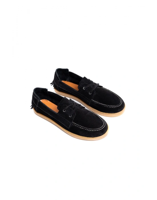 Erkek Hakiki Deri Acı Kahve Bağcıklı Püskül Detaylı Kauçuk Taban Günlük Ayakkabı