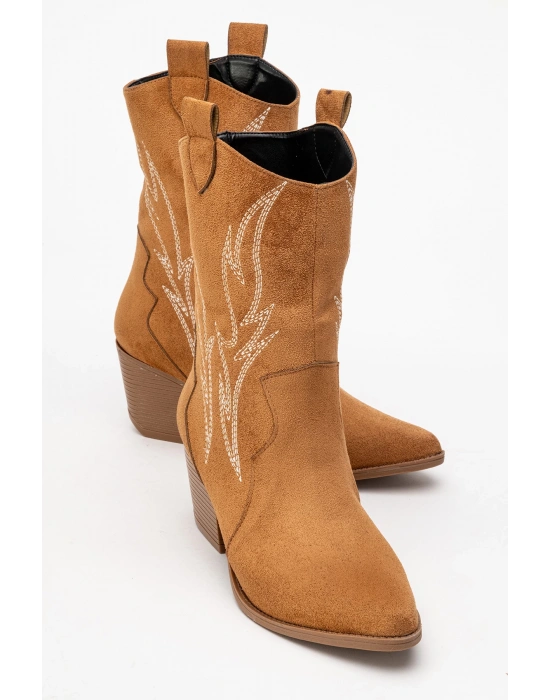 Carla Kadın Taba Süet Nakışlı Dallas Western Kovboy Bot