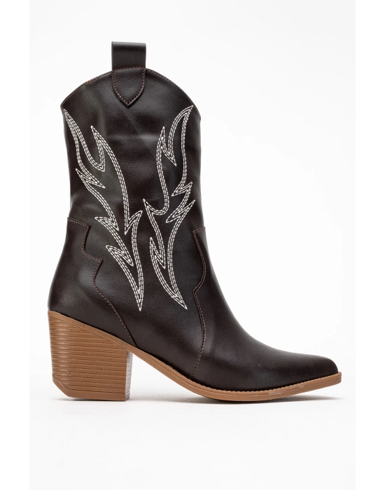 Carla Kadın Acı Kahve Cilt Nakışlı Dallas Western Kovboy Bot