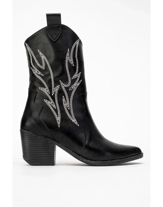 Carla Kadın Siyah Cilt Nakışlı Dallas Western Kovboy Bot