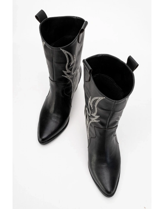 Carla Kadın Siyah Cilt Nakışlı Dallas Western Kovboy Bot