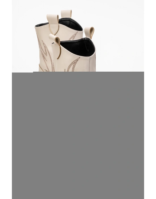 Carla Kadın Bej Cilt Nakışlı Dallas Western Kovboy Bot